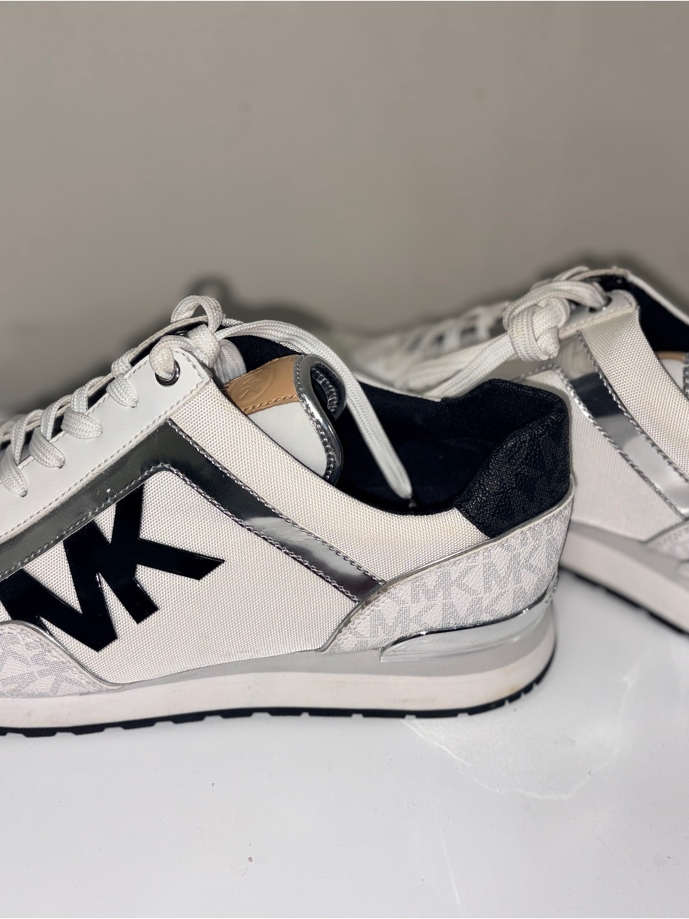 Michael Kors White & Black Logo Men's Sneakers with Silver Accents